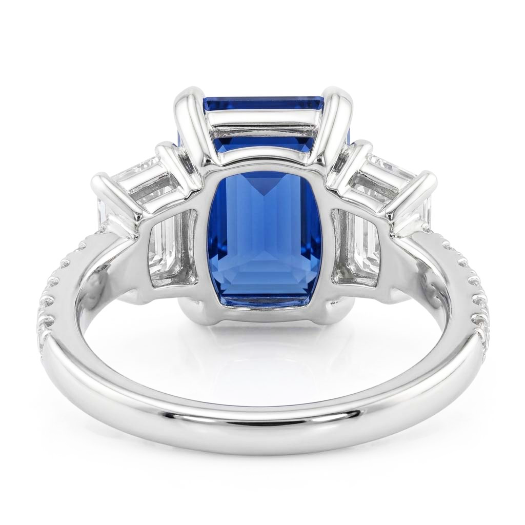 Gold Emerald Natural Earth Mined Diamond Blue Sapphire Ring With Round Accents 3.50 Carats