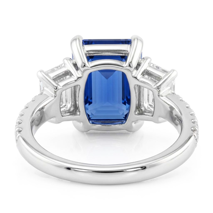 Gold Emerald Natural Earth Mined Diamond Blue Sapphire Ring With Round Accents 3.50 Carats