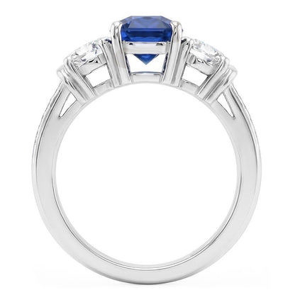 Gold Gemstone Cushion Sapphire Ring 2.50 Carats 3 Stone Style Natural Earth Mined Diamond