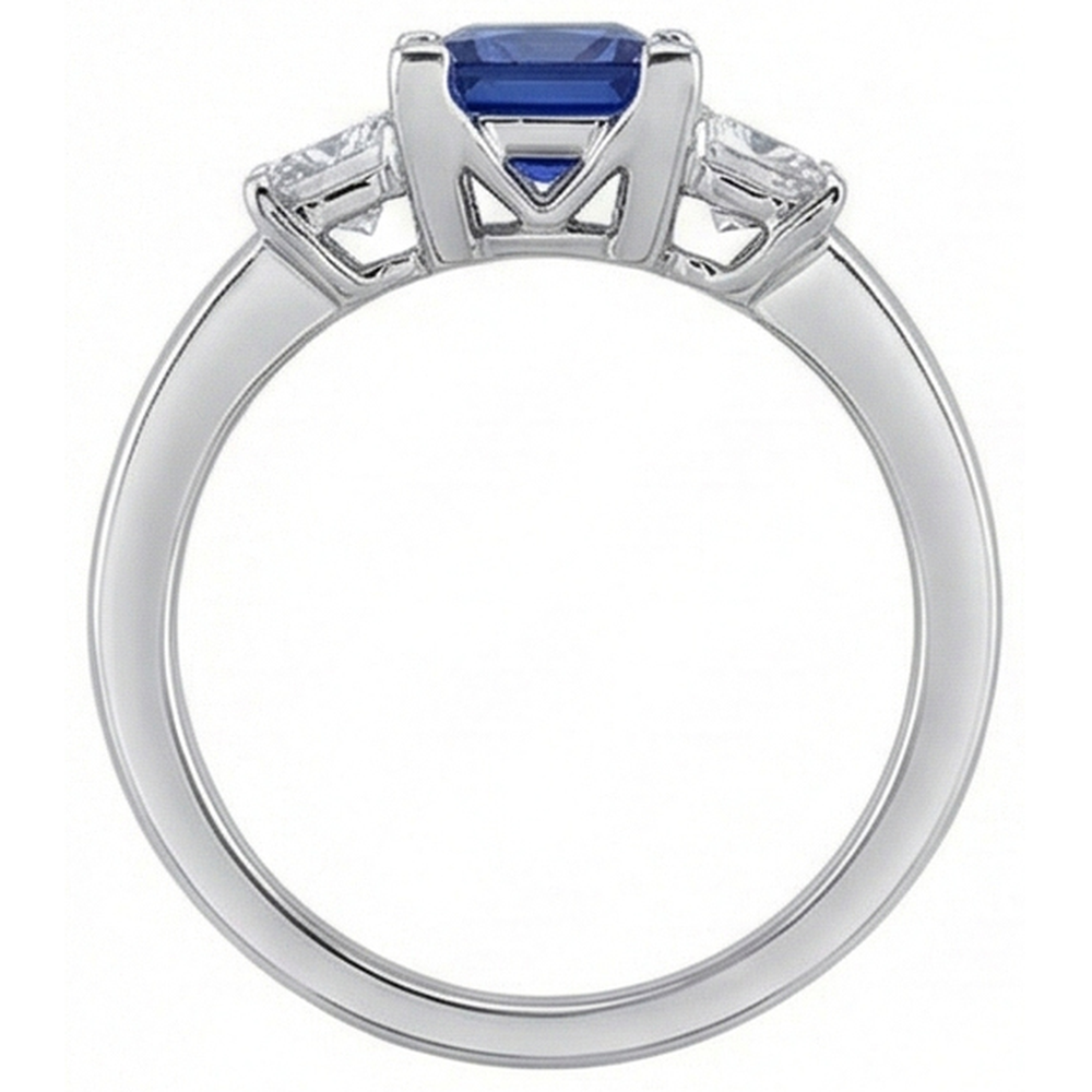 Gold Gemstone Princess Blue Sapphire & Natural Earth Mined Diamond 3 Stone Ring 5 Carats