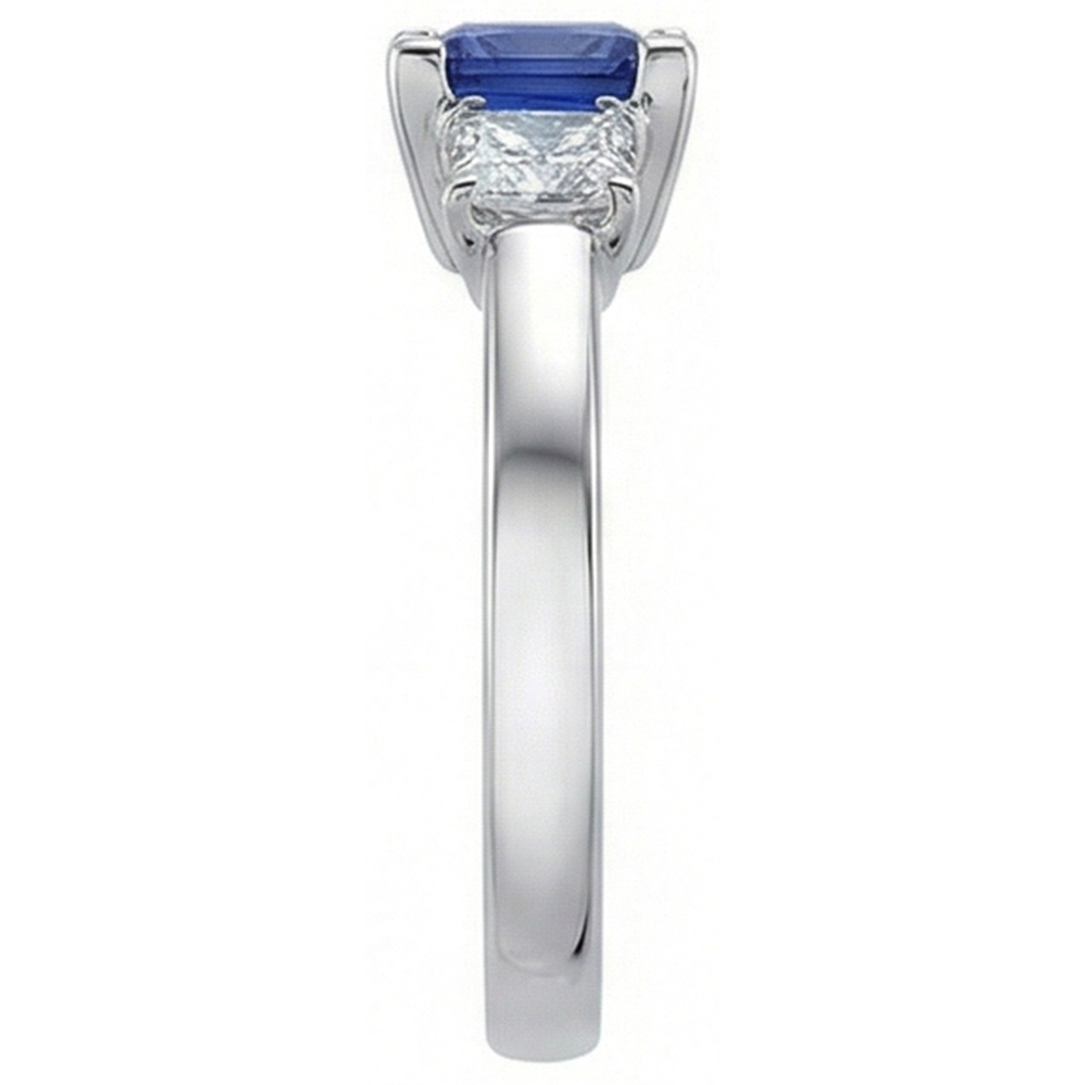 Gold Gemstone Princess Blue Sapphire & Natural Earth Mined Diamond 3 Stone Ring 5 Carats