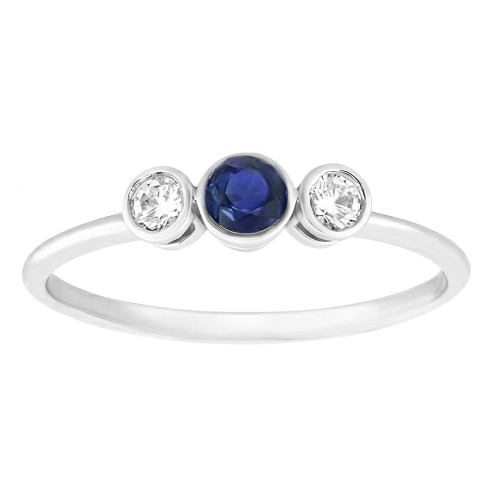 Gold Gemstone Ring Bezel Set Natural Earth Mined Diamonds & Sapphire 3 Stone 1.50 Carats