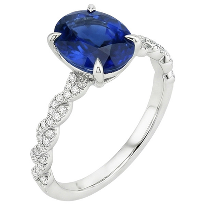 Gold Gemstone Ring Oval Blue Sapphire & Pave Set Natural Earth Mined Diamonds 3.50 Carats