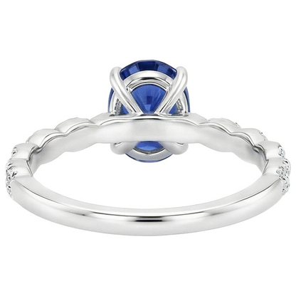 Gold Gemstone Ring Oval Blue Sapphire & Pave Set Natural Earth Mined Diamonds 3.50 Carats