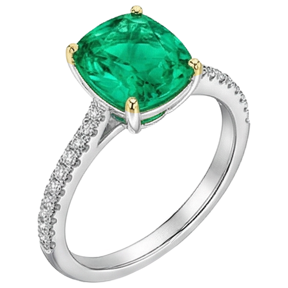 Natural Real ( Not Lab Grown ) Gold Gemstone Ring With Accents Green Emerald GIA Jewelry