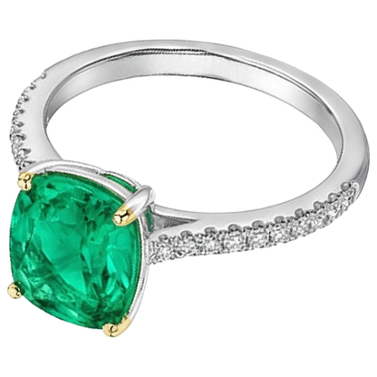 Natural Real ( Not Lab Grown ) Gold Gemstone Ring With Accents Green Emerald GIA Jewelry