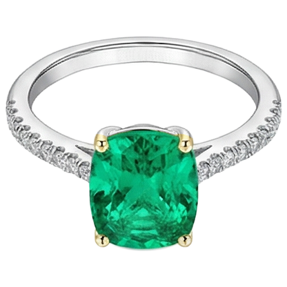Natural Real ( Not Lab Grown ) Gold Gemstone Ring With Accents Green Emerald GIA Jewelry