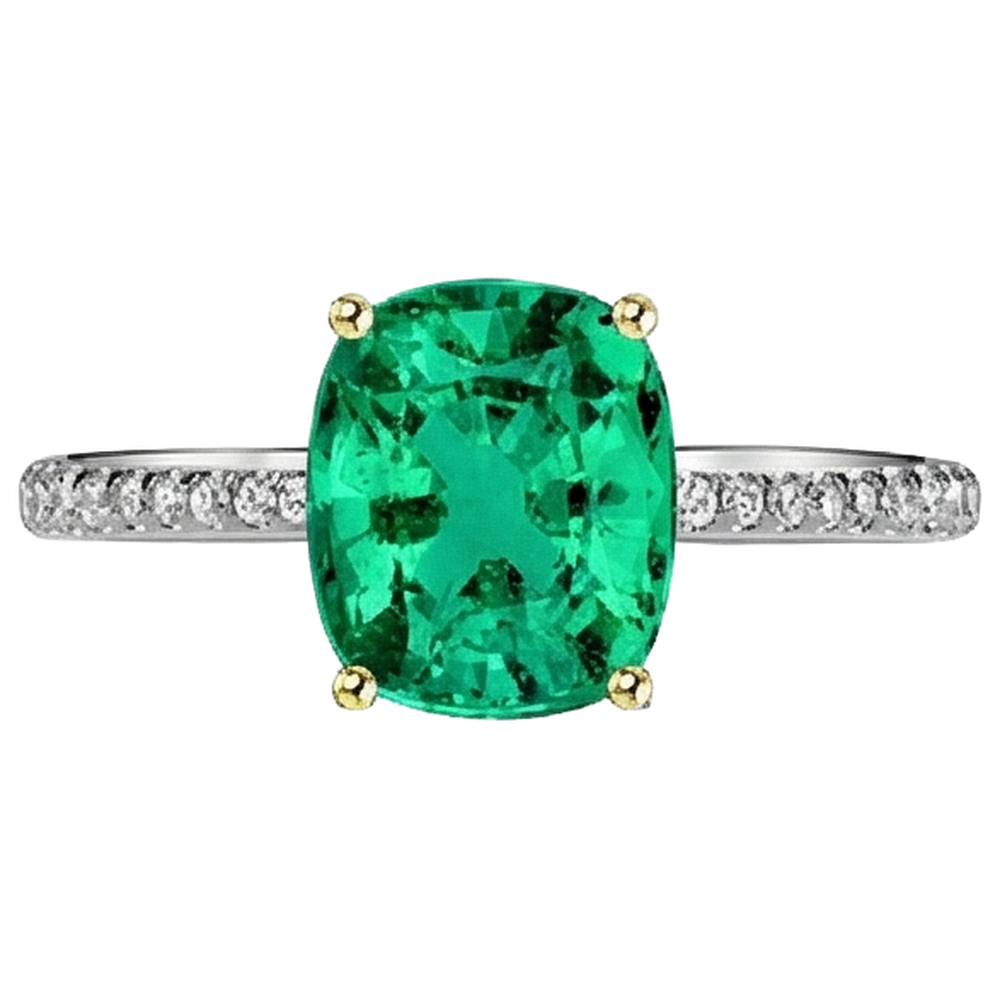 Natural Real ( Not Lab Grown ) Gold Gemstone Ring With Accents Green Emerald GIA Jewelry