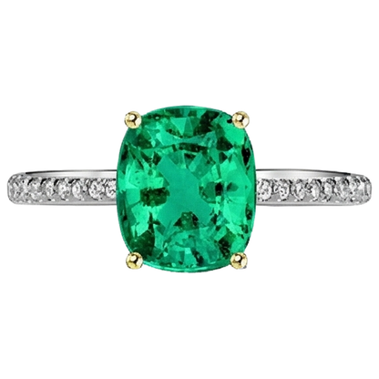 Natural Real ( Not Lab Grown ) Gold Gemstone Ring With Accents Green Emerald GIA Jewelry