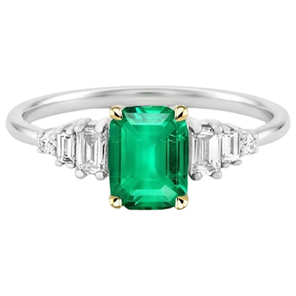 Gold Green Emerald GIA Real Diamond Ring