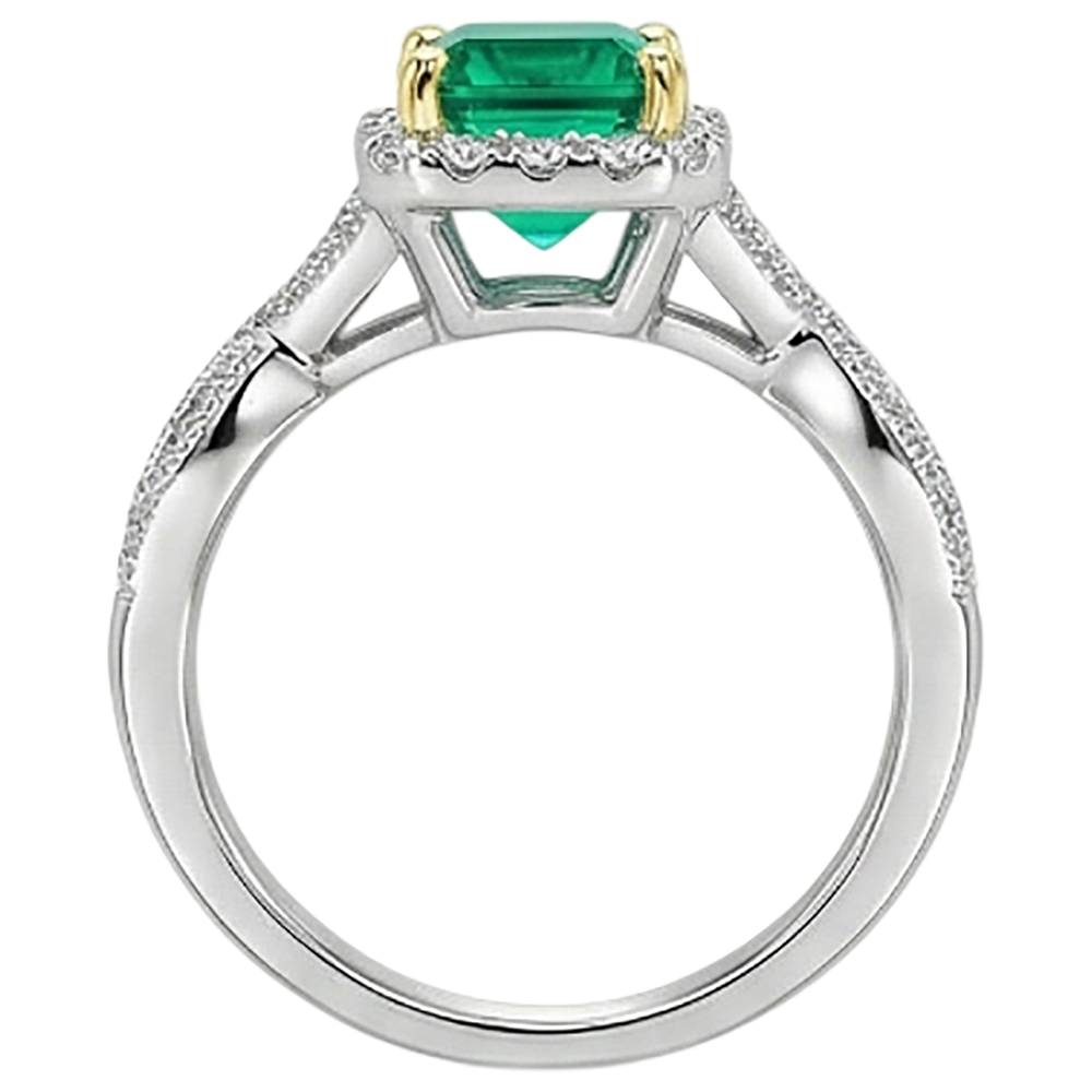 Natural Real ( Not Lab Grown ) Gold Green Emerald GIA Ring Princess Cut Twisted Shank
