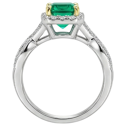 Natural Real ( Not Lab Grown ) Gold Green Emerald GIA Ring Princess Cut Twisted Shank
