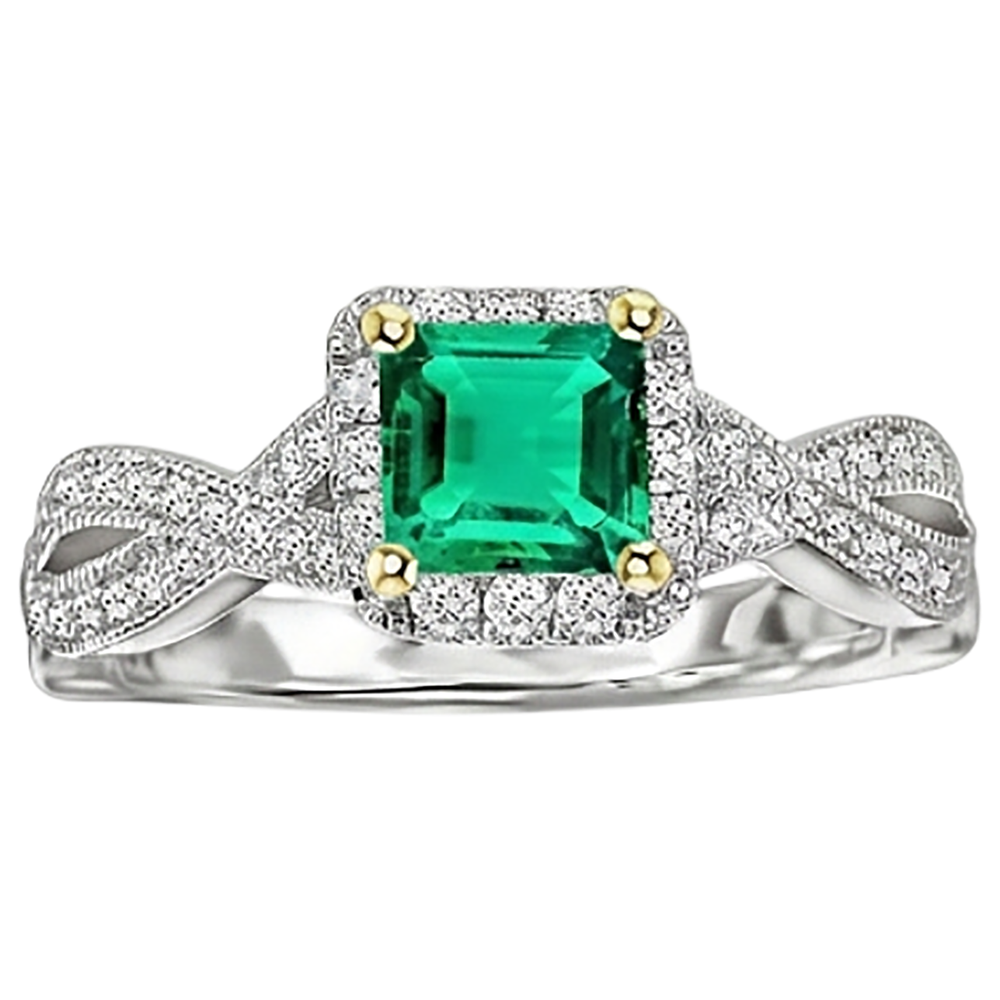 Natural Real ( Not Lab Grown ) Gold Green Emerald GIA Ring Princess Cut Twisted Shank