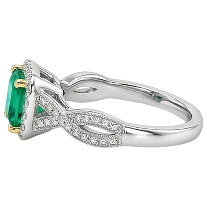 Natural Real ( Not Lab Grown ) Gold Green Emerald GIA Ring Princess Cut Twisted Shank