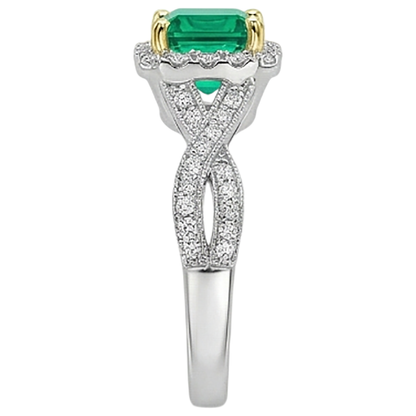 Natural Real ( Not Lab Grown ) Gold Green Emerald GIA Ring Princess Cut Twisted Shank