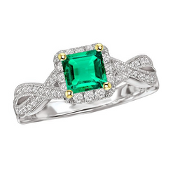 Gold Green Emerald Ring Princess Cut Twisted Shank