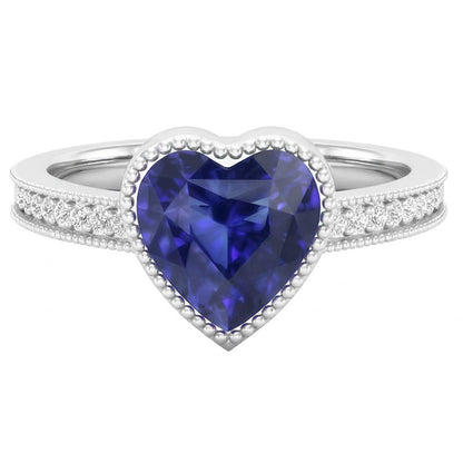 Gold Halo Bezel Set Heart Sri Lankan Sapphire Ring 2 Carats Natural Earth Mined Diamonds