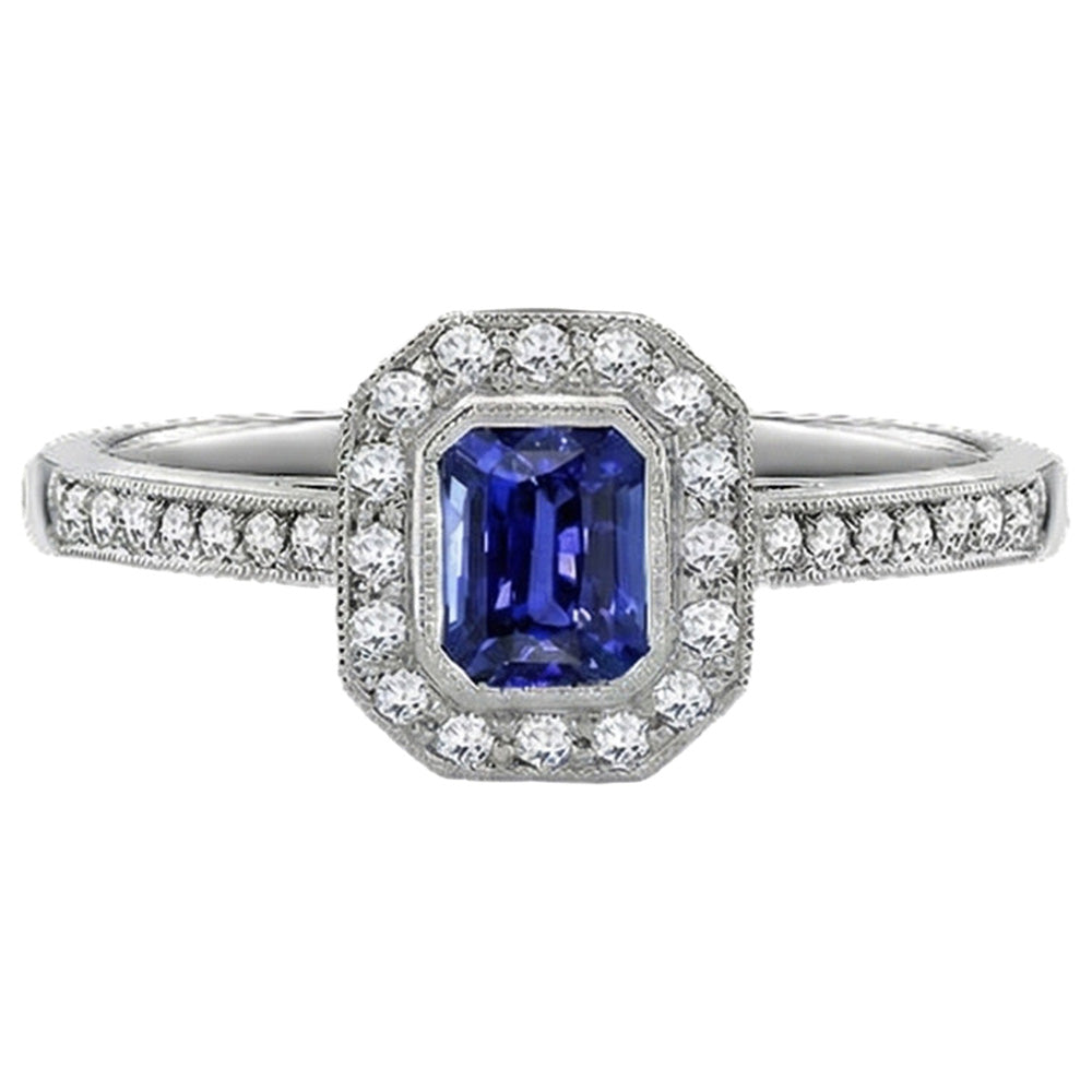 Gold Halo Emerald Shaped Sri Lankan Sapphire Natural Earth Mined Diamond Ring 3.50 Carats