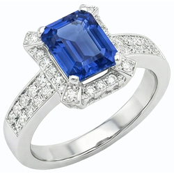 Gold Halo Engagement Ring Ceylon Sapphire & Natural Earth Mined Diamonds 3.50 Carats