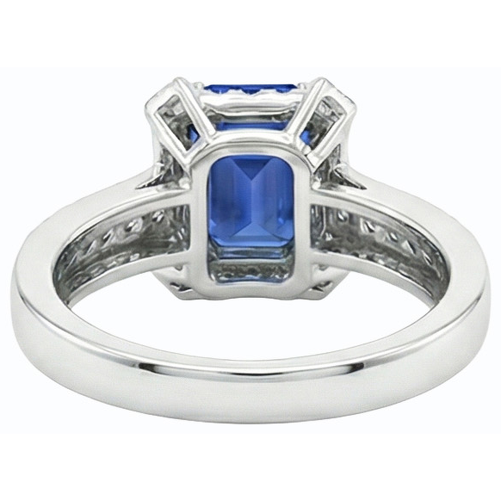 Gold Halo Engagement Ring Ceylon Sapphire & Natural Earth Mined Diamonds 3.50 Carats