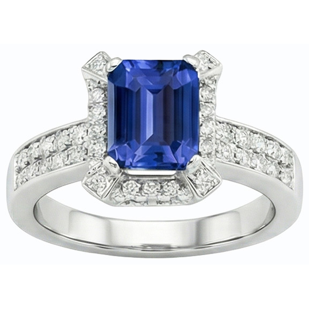 Gold Halo Engagement Ring Ceylon Sapphire & Natural Earth Mined Diamonds 3.50 Carats