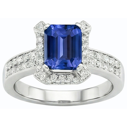 Gold Halo Engagement Ring Ceylon Sapphire & Natural Earth Mined Diamonds 3.50 Carats