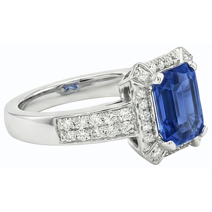 Gold Halo Engagement Ring Ceylon Sapphire & Natural Earth Mined Diamonds 3.50 Carats