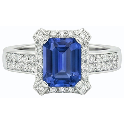 Gold Halo Engagement Ring Ceylon Sapphire & Natural Earth Mined Diamonds 3.50 Carats