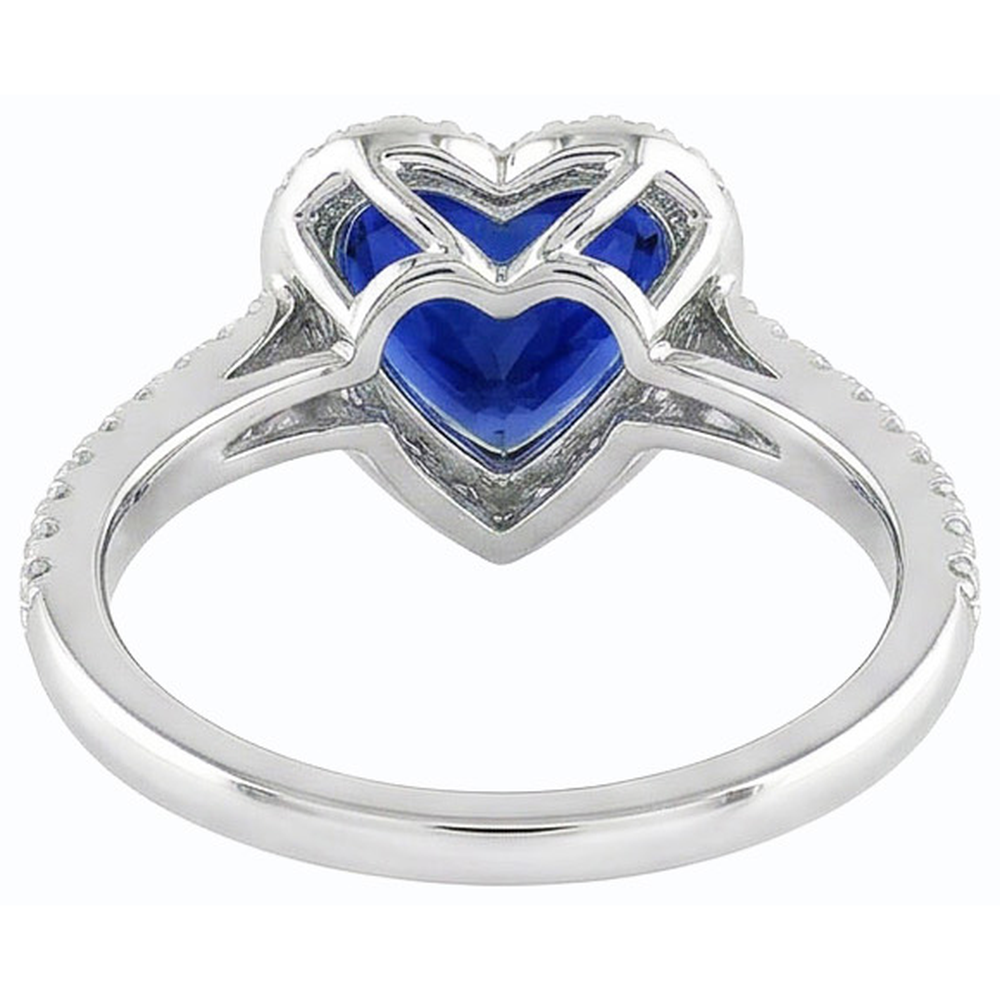 Gold Halo Heart Srilanka Sapphire Ring & Pave Set Natural Earth Mined Diamonds 3.50 Carats