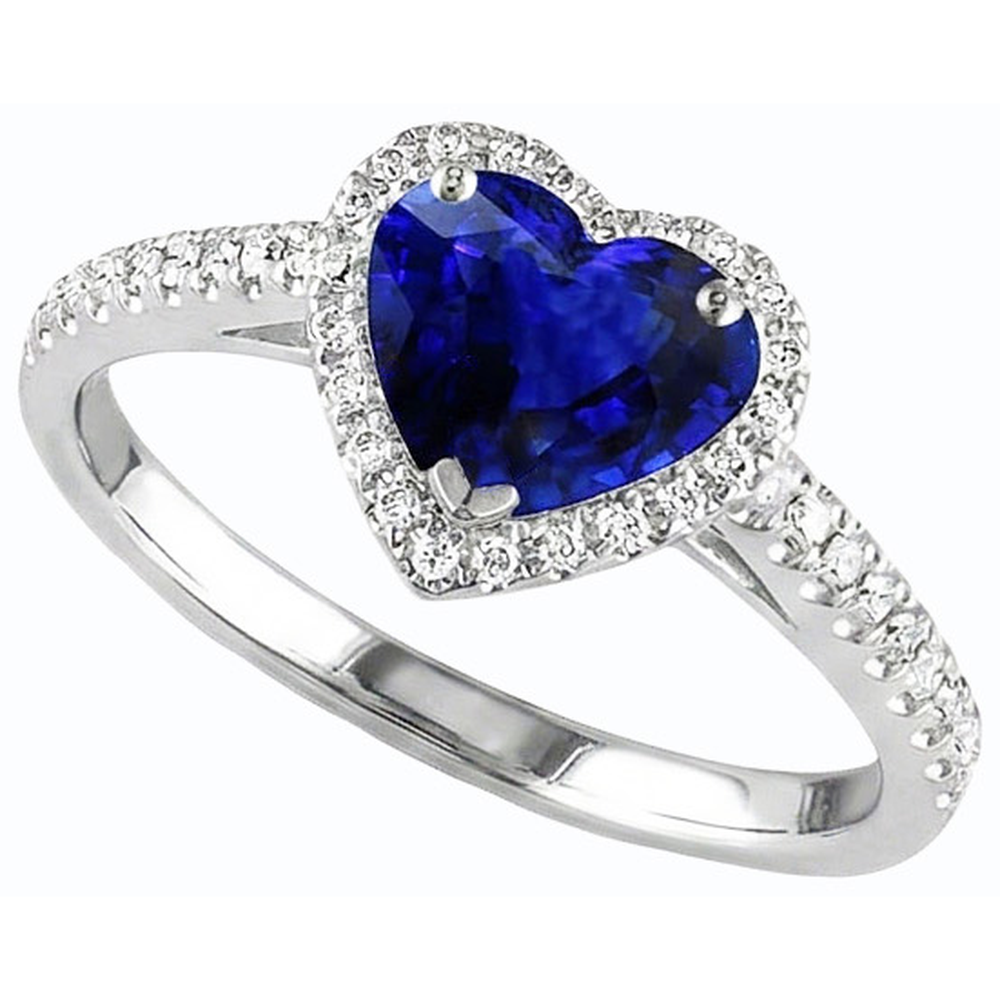 Gold Halo Heart Srilanka Sapphire Ring & Pave Set Natural Earth Mined Diamonds 3.50 Carats