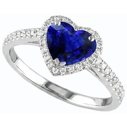 Gold Halo Heart Srilanka Sapphire Ring & Pave Set Natural Earth Mined Diamonds 3.50 Carats