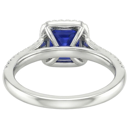 Gold Halo Natural Earth Mined Diamond Engagement Ring 3.25 Carats Asscher Blue Sapphire