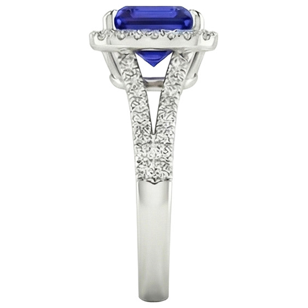 Gold Halo Natural Earth Mined Diamond Engagement Ring 3.25 Carats Asscher Blue Sapphire