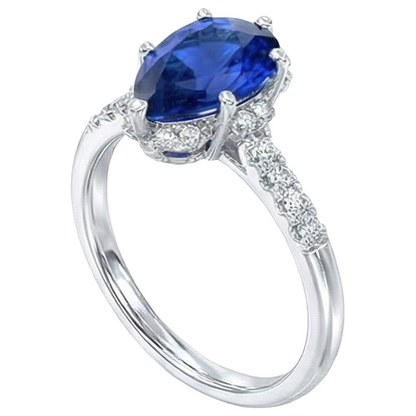 Gold Halo Natural Earth Mined Diamond Jewelry Pear Blue Sapphire Gemstone Ring 3.50 Carats