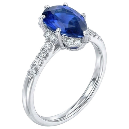 Gold Halo Natural Earth Mined Diamond Jewelry Pear Blue Sapphire Gemstone Ring 3.50 Carats