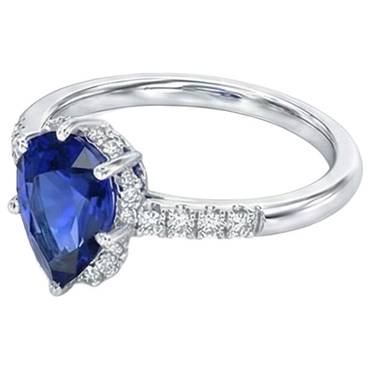 Gold Halo Natural Earth Mined Diamond Jewelry Pear Blue Sapphire Gemstone Ring 3.50 Carats