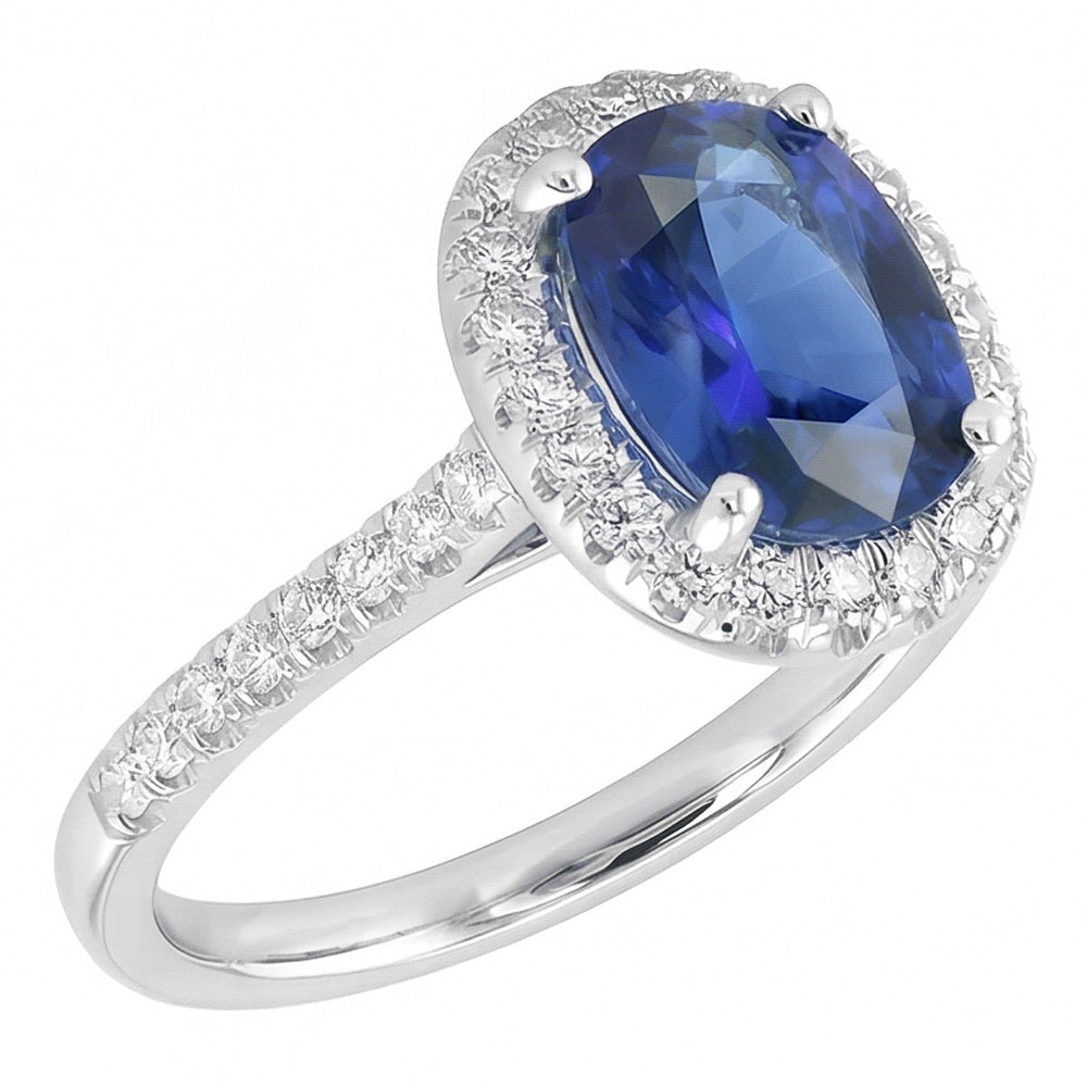 Gold Halo Oval Ceylon Sapphire Ring Natural Earth Mined Diamond Jewelry 3.50 Carats
