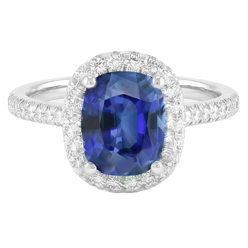 Gold Halo Oval Ceylon Sapphire Ring Natural Earth Mined Diamond Jewelry 3.50 Carats
