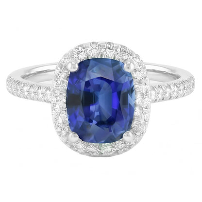 Gold Halo Oval Ceylon Sapphire Ring Natural Earth Mined Diamond Jewelry 3.50 Carats