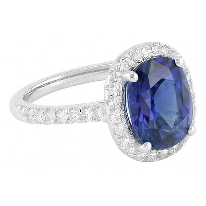 Gold Halo Oval Ceylon Sapphire Ring Natural Earth Mined Diamond Jewelry 3.50 Carats