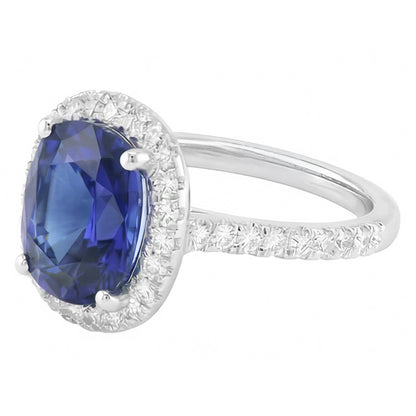 Gold Halo Oval Ceylon Sapphire Ring Natural Earth Mined Diamond Jewelry 3.50 Carats