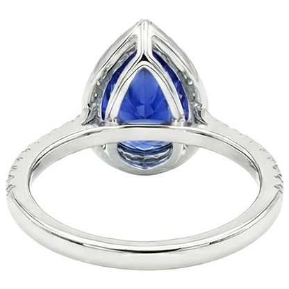 Gold Halo Pave Set Natural Earth Mined Diamond Engagement Ring Blue Sapphire 4 Carats