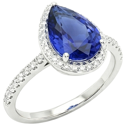 Gold Halo Pave Set Natural Earth Mined Diamond Engagement Ring Blue Sapphire 4 Carats