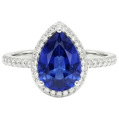 Gold Halo Pave Set Natural Earth Mined Diamond Engagement Ring Blue Sapphire 4 Carats