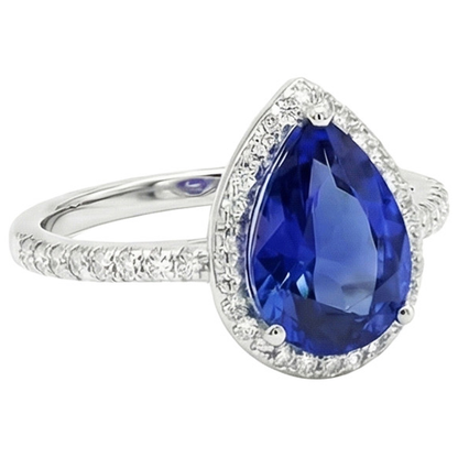 Gold Halo Pave Set Natural Earth Mined Diamond Engagement Ring Blue Sapphire 4 Carats