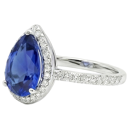 Gold Halo Pave Set Natural Earth Mined Diamond Engagement Ring Blue Sapphire 4 Carats