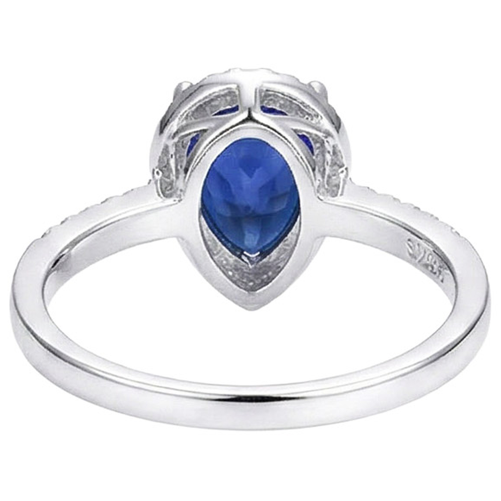 Gold Halo Ring Pear Ceylon Sapphire & Pave Set Natural Earth Mined Diamonds 3.75 Carats