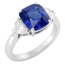 Gold Halo Wedding Ring Cushion Sapphire & Half Moon Natural Earth Mined Diamond 3 Carats