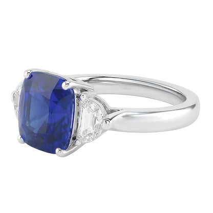 Gold Halo Wedding Ring Cushion Sapphire & Half Moon Natural Earth Mined Diamond 3 Carats