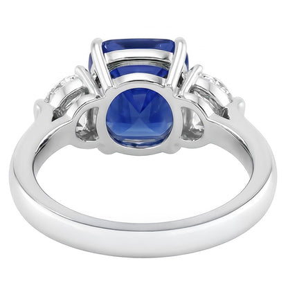 Gold Halo Wedding Ring Cushion Sapphire & Half Moon Natural Earth Mined Diamond 3 Carats